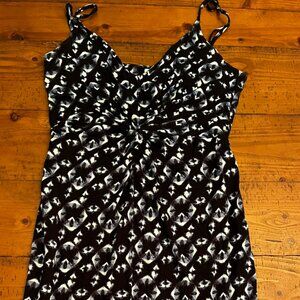 Ruched Front Abstract Print Midi Dress